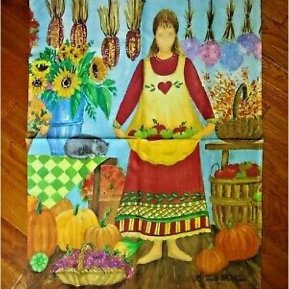 Autumn Bountiful Harvest Colorful Folk Art Painting with Harvest Scene - Picture 1 of 3